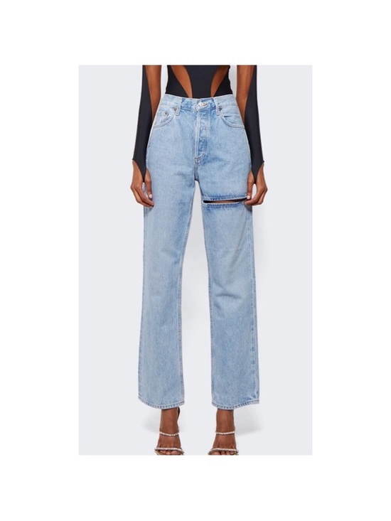 Agolde Denim - Agolde 'Lana' Blue Denim Slice Straight-Leg Organic Denim Jeans
Size 23